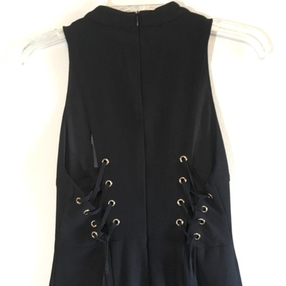 NWT Fitted Dress Maxi C. Luce Laceup Black Bodycon Sleeveless High Neck - Picture 2 of 7